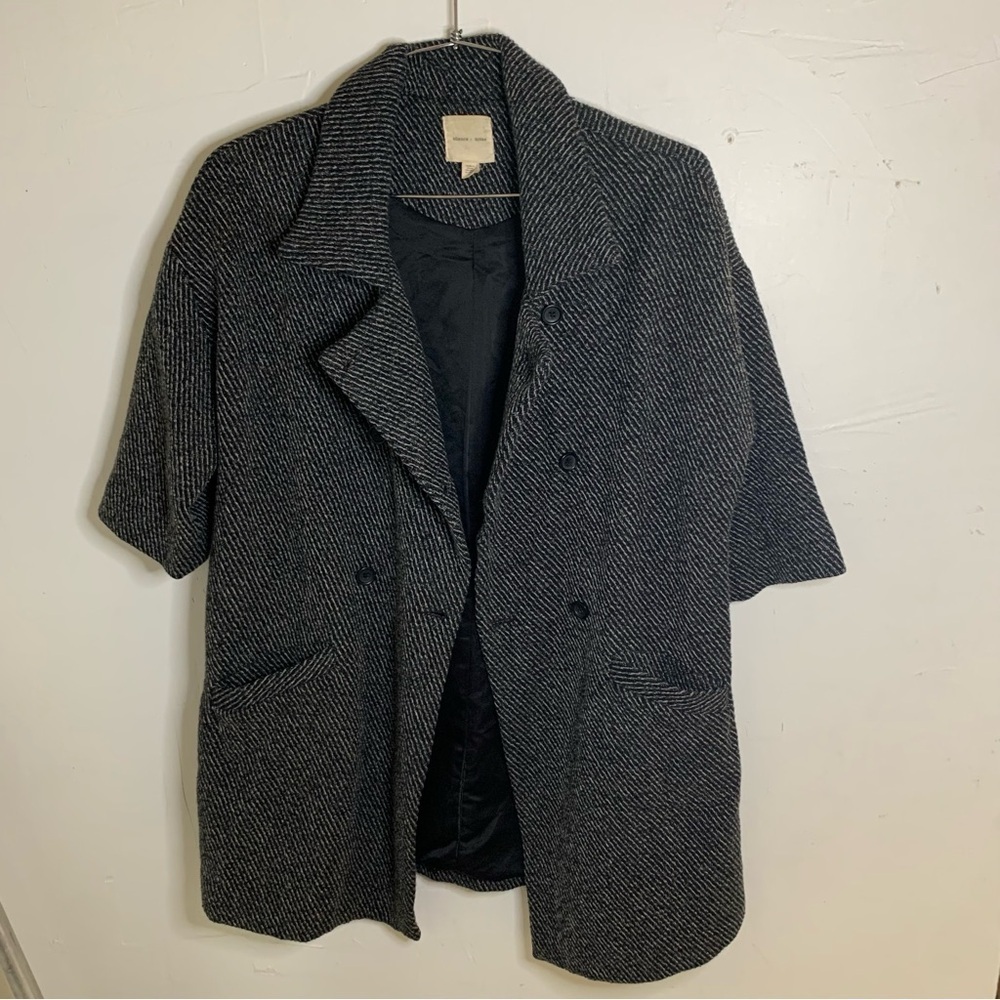 Urban Outfitters Silence + Noise Wool Blend Herring-bone Textured Peacoat Coat - Picture 2 of 9